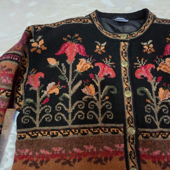 Icelandic Design XL Womens Floral Cardigan Shetland Wool Cottagecore Old Money - Picture 9 of 11